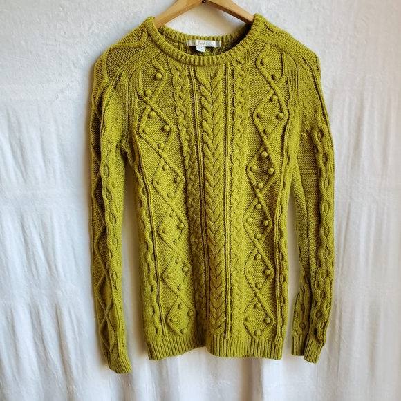 Boden Sweaters - Boden Chartreuse Cable Knit Pom Pom Sweater